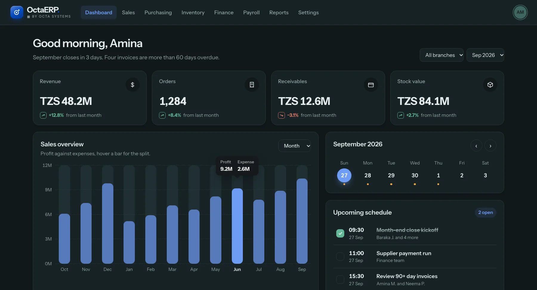 OctaERP dashboard